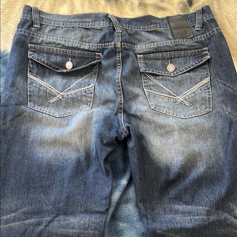 Mens Blue Denim Mark Ecko Cut & Sew Boot Cut Jeans